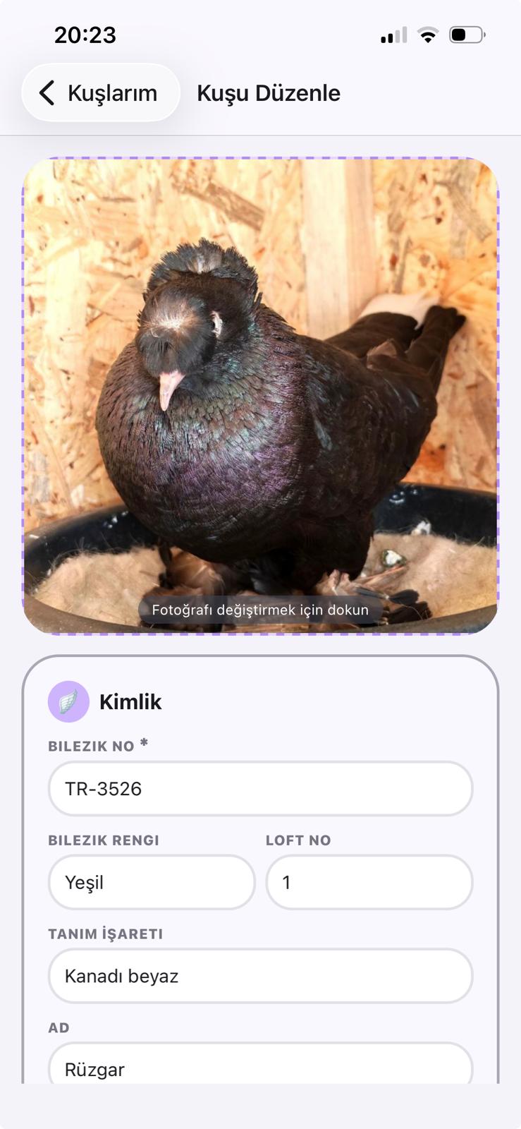 Kuş düzenleme formu