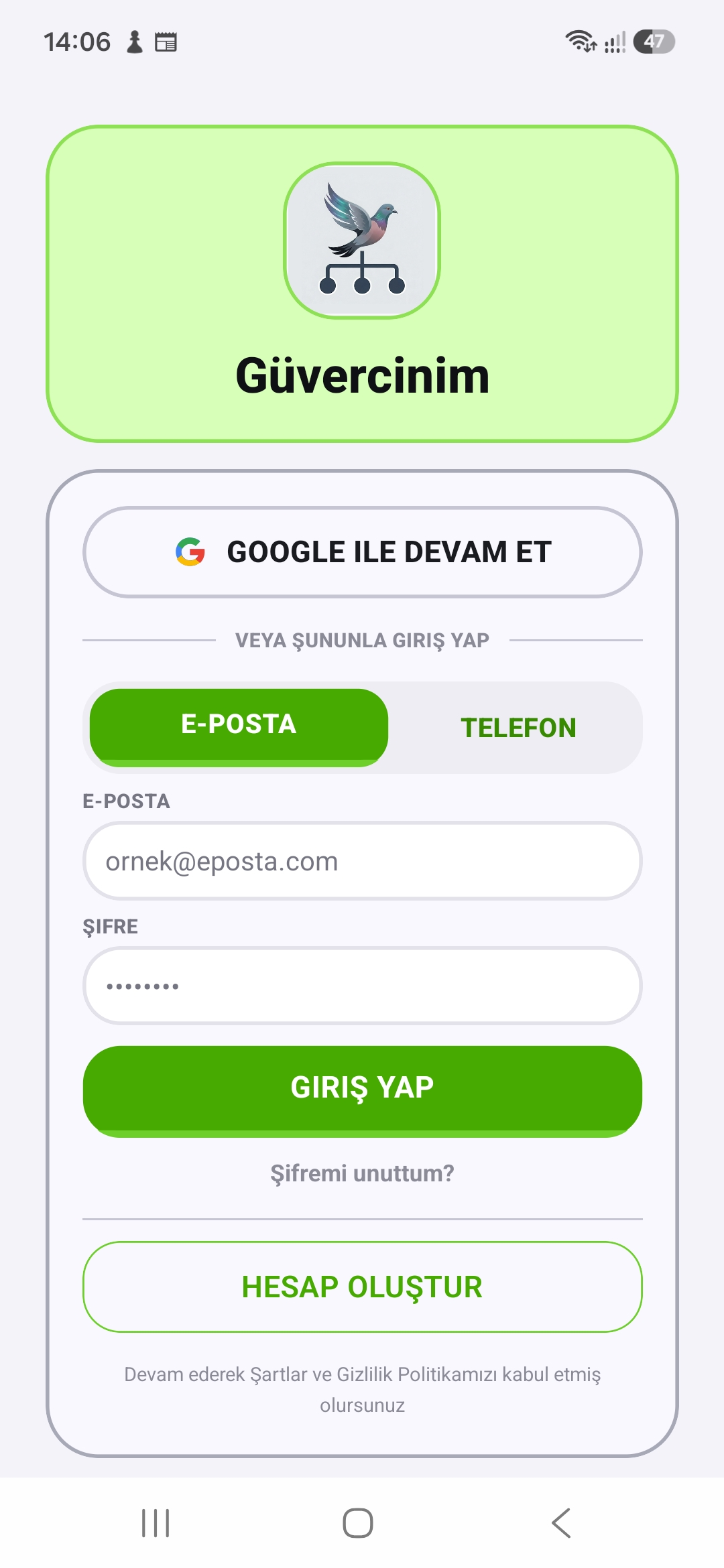 Giriş ekranı